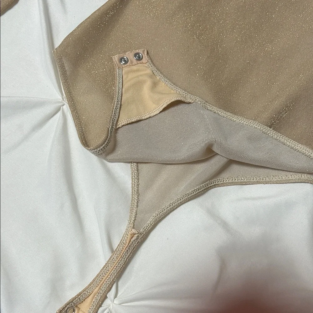 Shimmering Gold Long Sleeve Bodysuit - Picture 2 of 8